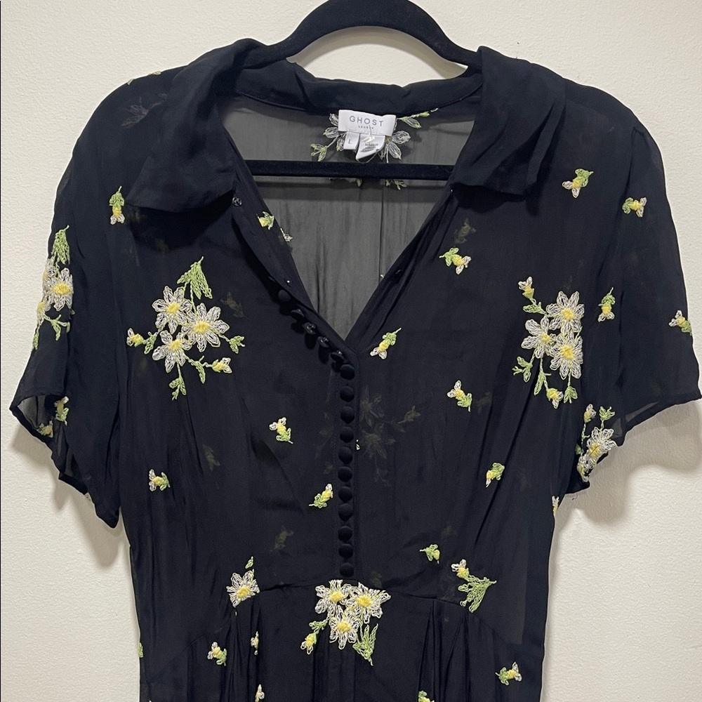 Ghost Black Embroidered Floral Maxi Dress
